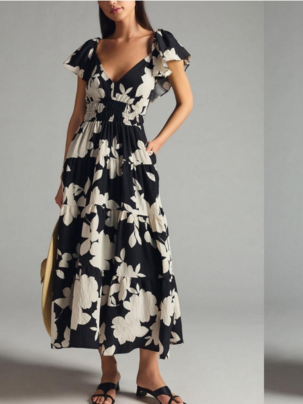 Anthropologie Tiered Flutter-Sleeve Dress